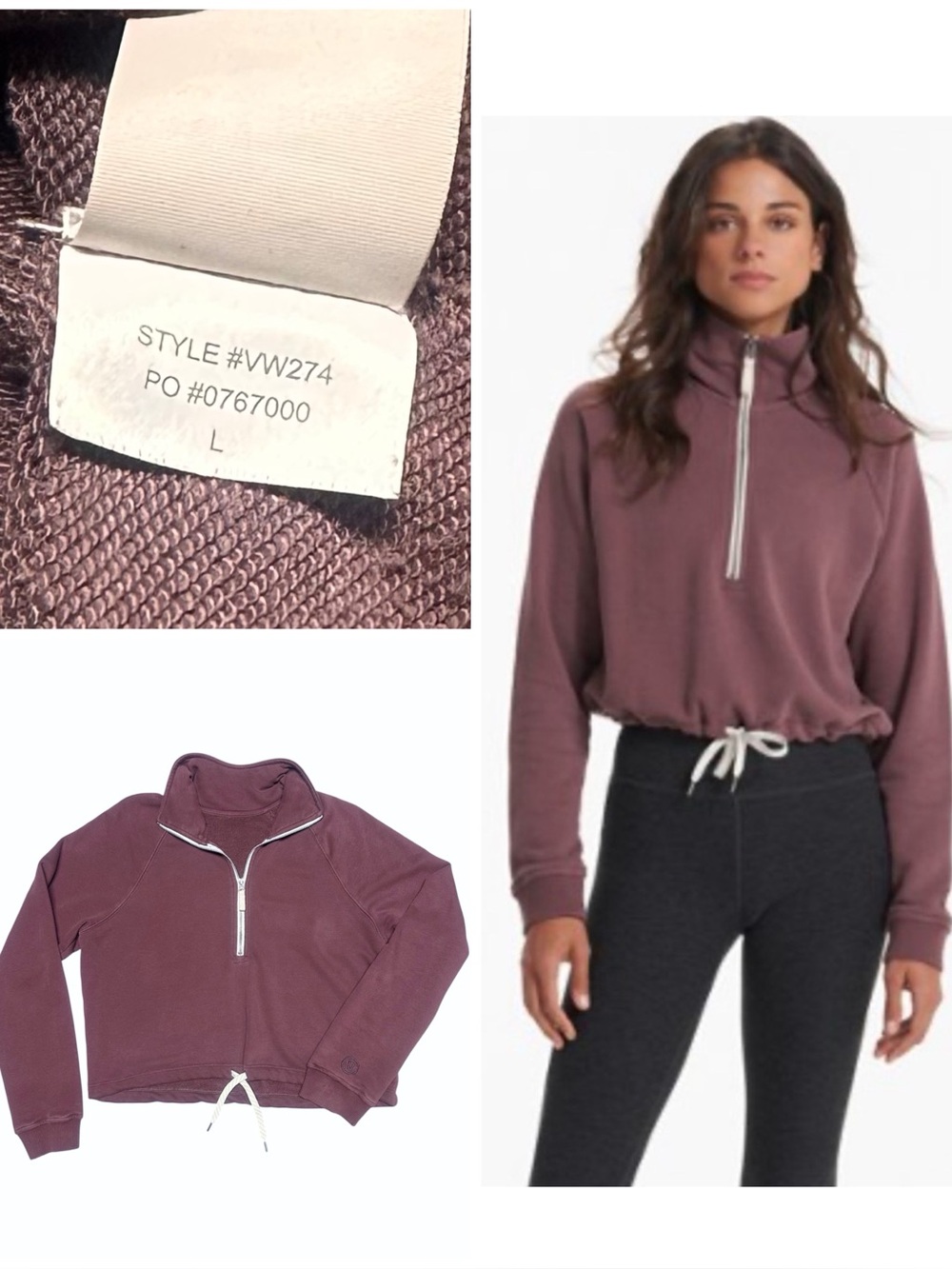 Vuori Sedona Half Zip Pullover Sweater Sweatshirt Top Crop Drawstring Mauve Plum